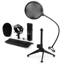 CM001B mikrofónová sada V2 - kondenzátorový mikrofón, mikrofónový stojan, pop filter, čierna farba