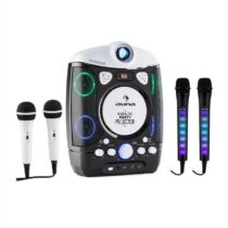 Set: karaoke systém Kara Projectura, čierny + dva mikrofóny Kara Dazzl, LED podsvietenie