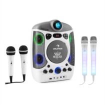 Set: karaoke systém Kara Projectura, biely + dva mikrofóny Kara Dazzl, LED podsvietenie